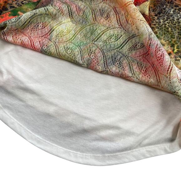 Chico's Top Womens 3 Multicolor Cheetah Floral Summer Surprise Mesh Overlay - Picture 7 of 16